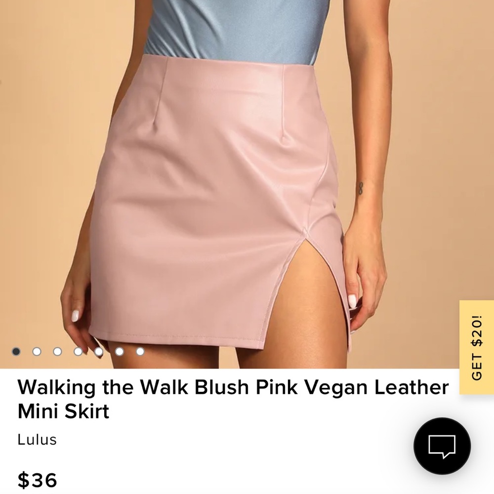 Lulus pink faux leather mini skirt with slit, never been worn